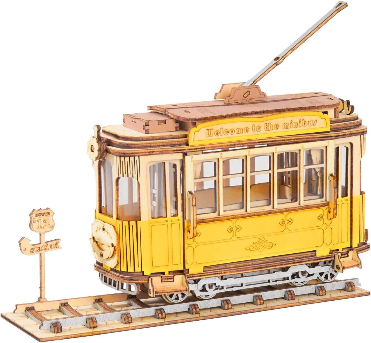 ROBOTIME 3D Puzzle Tram Car Wooden Model Kits TG505