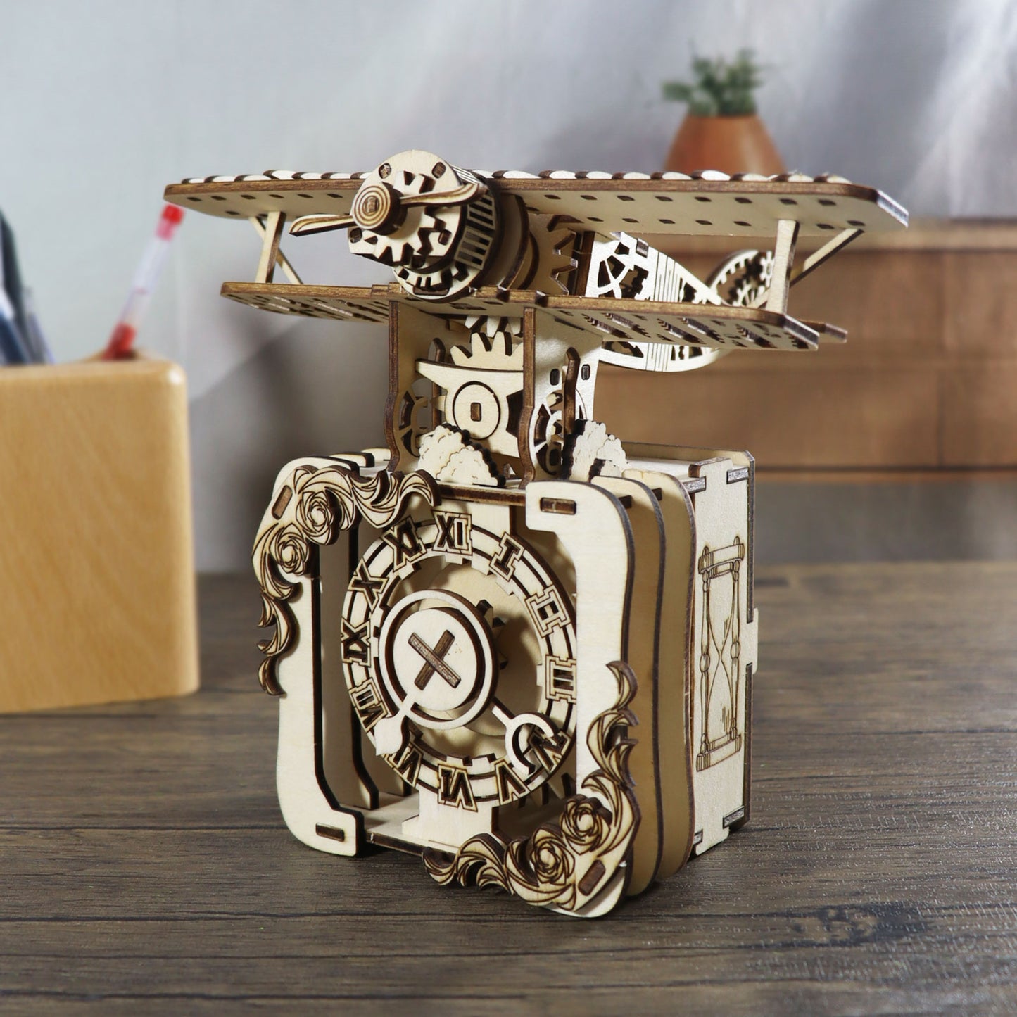 MUSIC PARK 3d Wooden Puzzle Punk Airplane Music Box You Are My Sunshine Handmade Assembly Model Kit