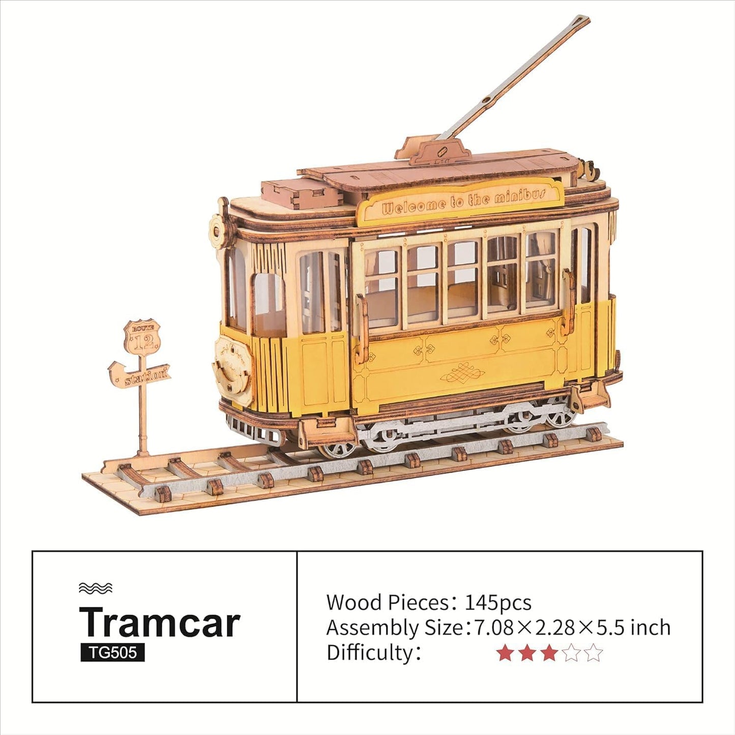 ROBOTIME 3D Puzzle Tram Car Wooden Model Kits TG505