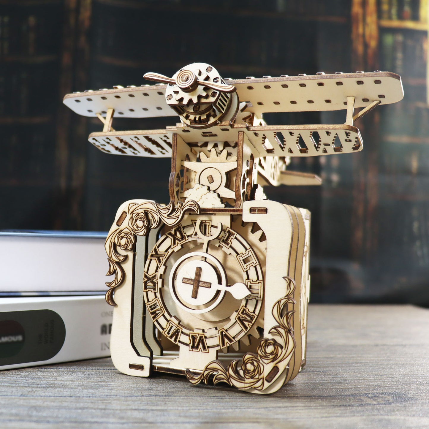 MUSIC PARK 3d Wooden Puzzle Punk Airplane Music Box You Are My Sunshine Handmade Assembly Model Kit