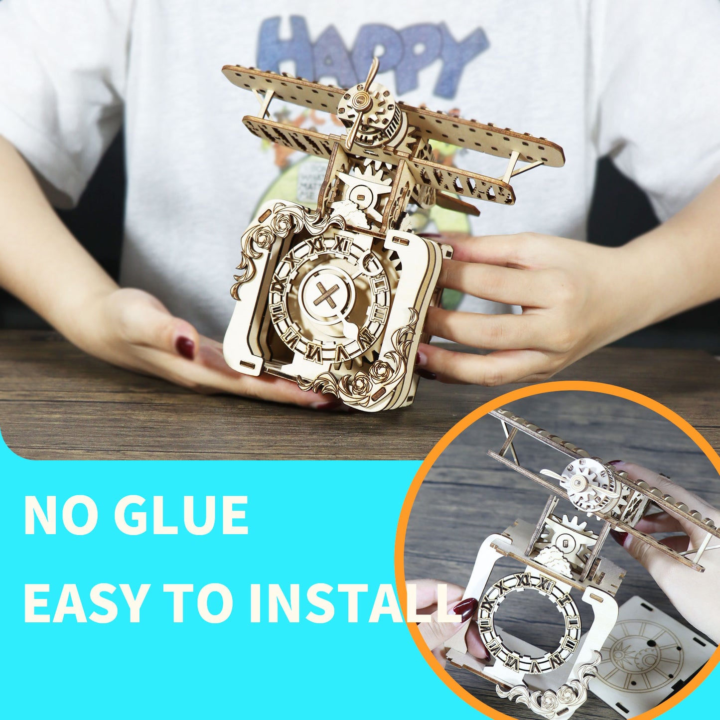 MUSIC PARK 3d Wooden Puzzle Punk Airplane Music Box You Are My Sunshine Handmade Assembly Model Kit